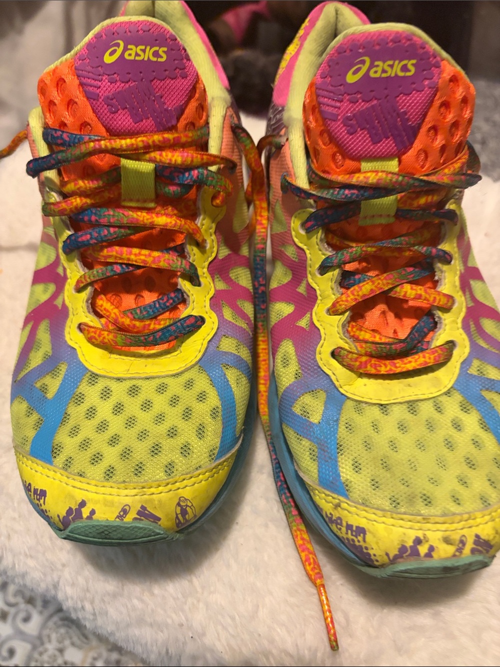 ASICS women's Neon Yellow Pink Blue Multicolor Sneakers